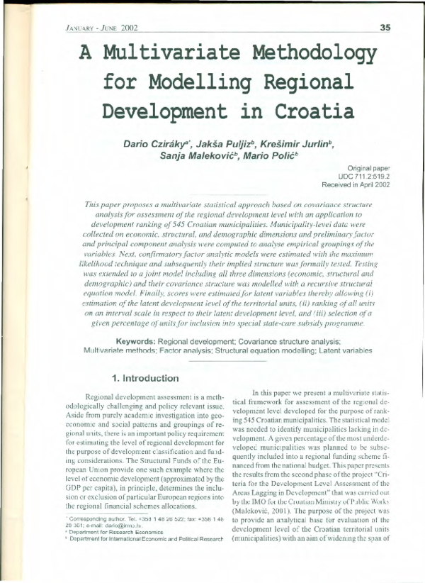 (PDF) A multivariate methodology for modelling regional development in ...