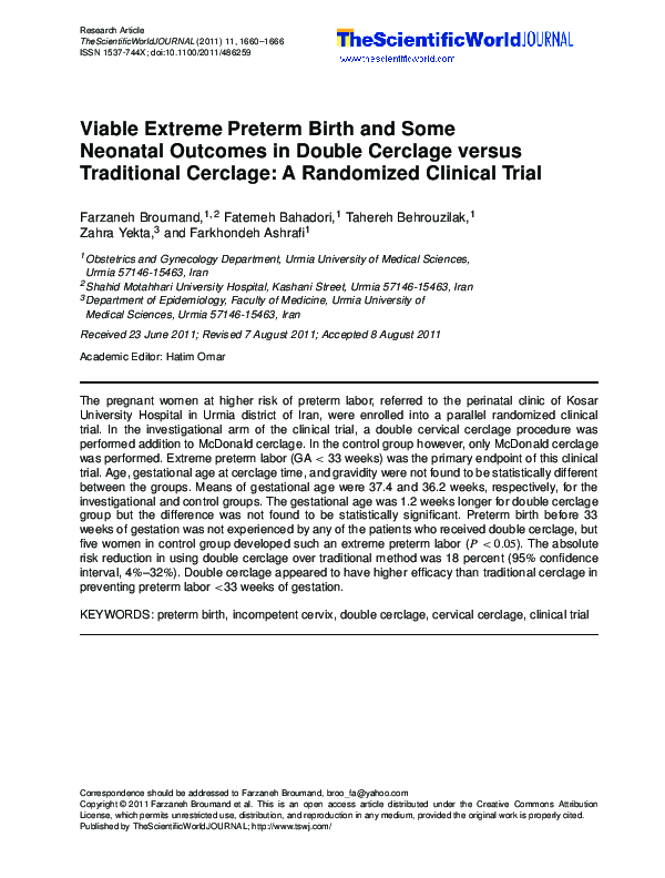 (PDF) Viable extreme preterm birth and some neonatal outcomes in double ...