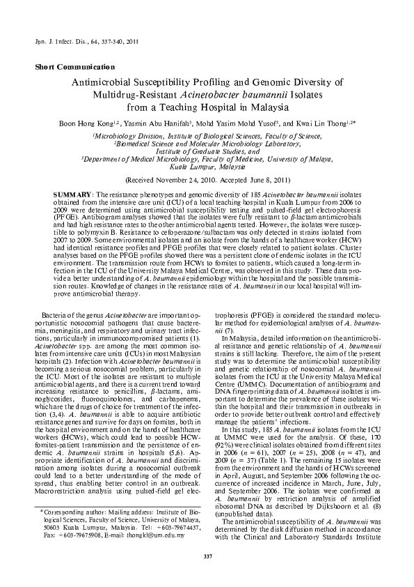 (PDF) Antimicrobial susceptibility profiling and genomic diversity of ...
