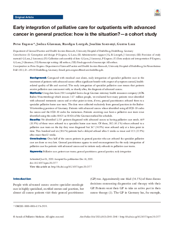 (PDF) Early integration of palliative care for outpatients with ...