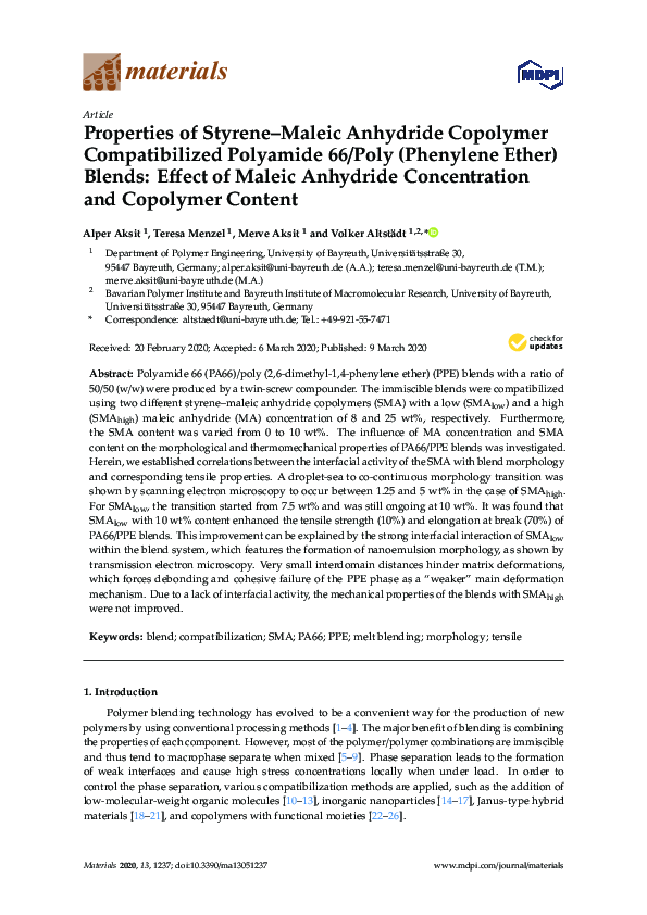 (PDF) Properties of Styrene–Maleic Anhydride Copolymer Compatibilized ...