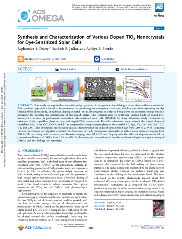 (PDF) Synthesis and Characterization of Various Doped TiO2 Nanocrystals ...