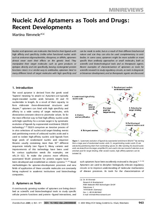 (PDF) Nucleic Acid Aptamers as Tools and Drugs: Recent Developments