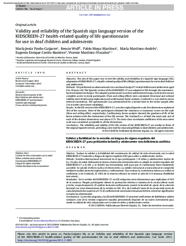 (PDF) Validity and reliability of the Spanish sign language version of ...