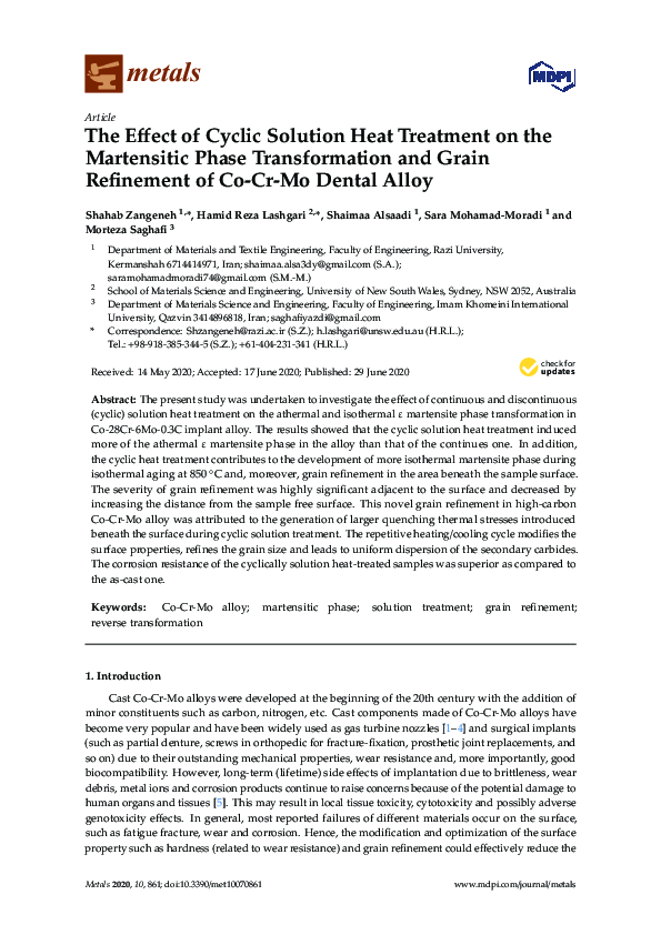 (PDF) The Effect of Cyclic Solution Heat Treatment on the Martensitic ...