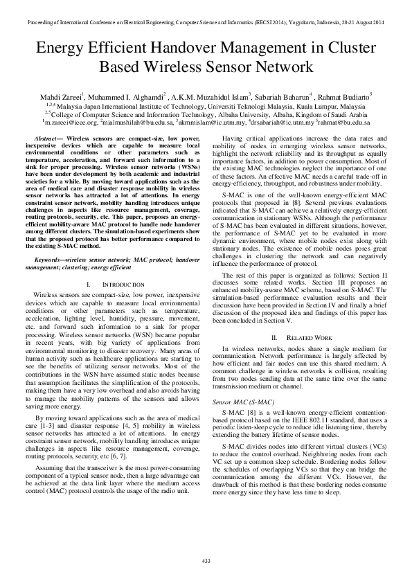 (PDF) Energy Efficient Handover Management in Cluster Based Wireless ...