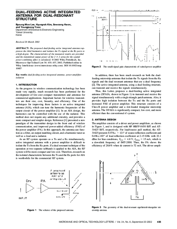 (PDF) Dual-feeding active integrated antenna for dual-resonant structure