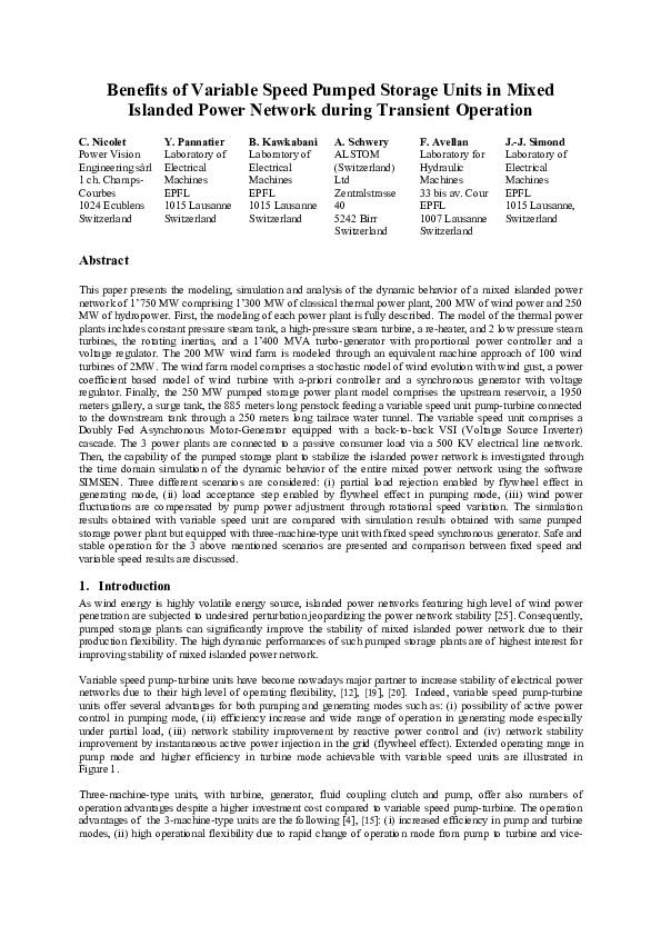 (PDF) Benefits of Variable Speed Pumped storage Units in Mixed Islanded ...