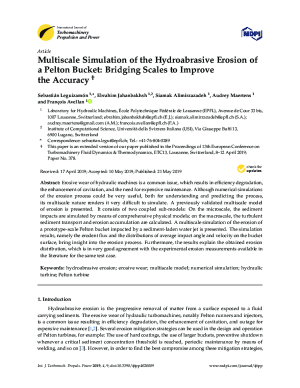 (PDF) Multiscale Simulation of the Hydroabrasive Erosion of a Pelton ...
