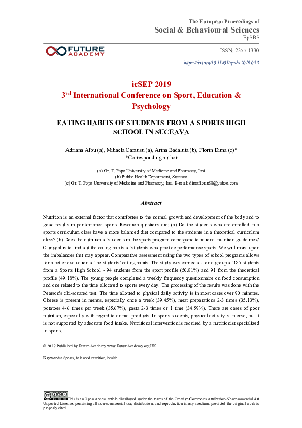 (PDF) Eating Habits Of Students From A Sports High School In Suceava