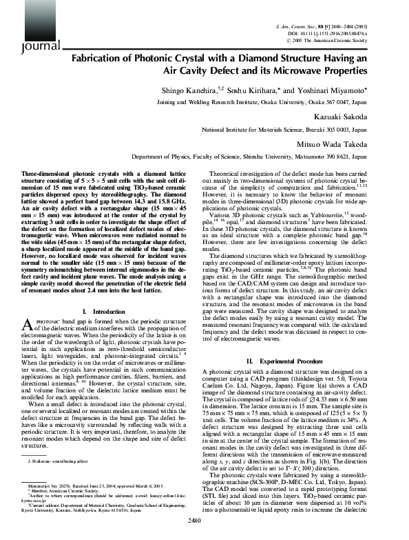 (PDF) Fabrication of Photonic Crystal with a Diamond Structure Having ...