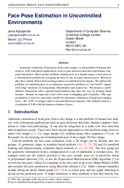 (PDF) Face Pose Estimation in Uncontrolled Environments