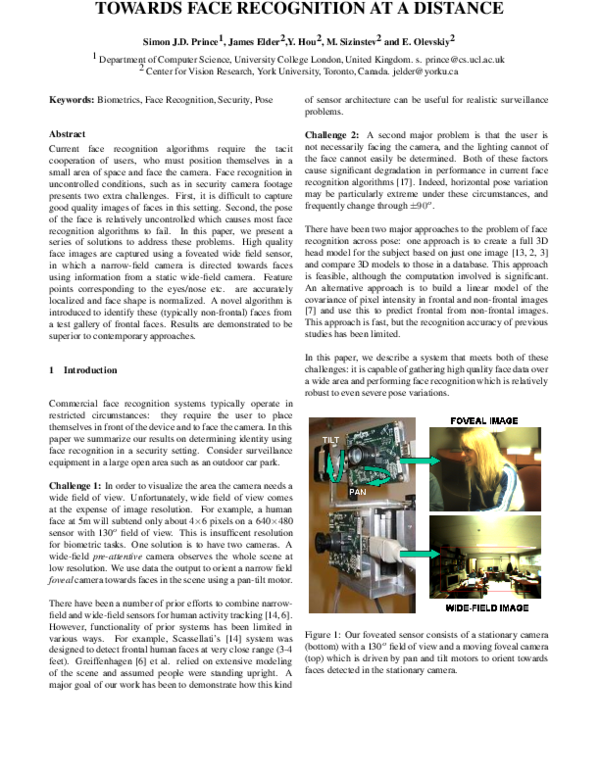 (PDF) Towards face recognition at a distance