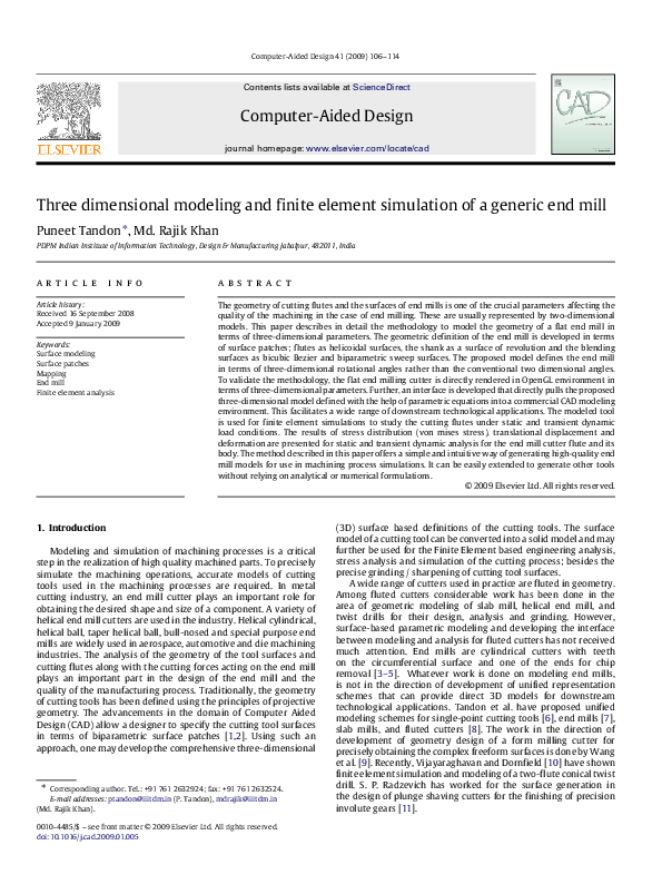 (PDF) Three dimensional modeling and finite element simulation of a ...