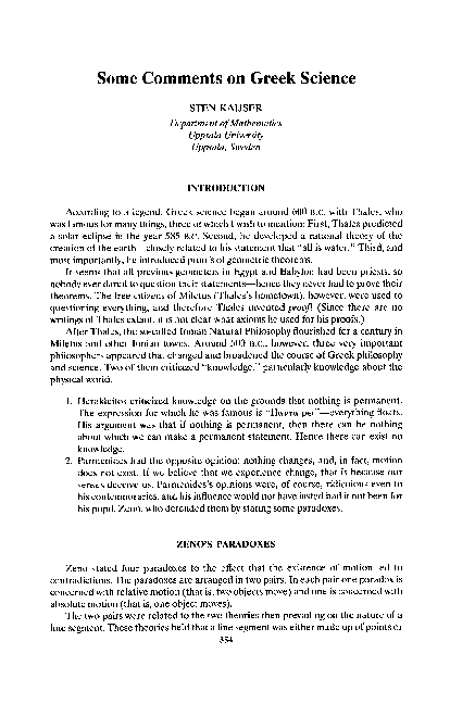 (PDF) Some Comments on Greek Science