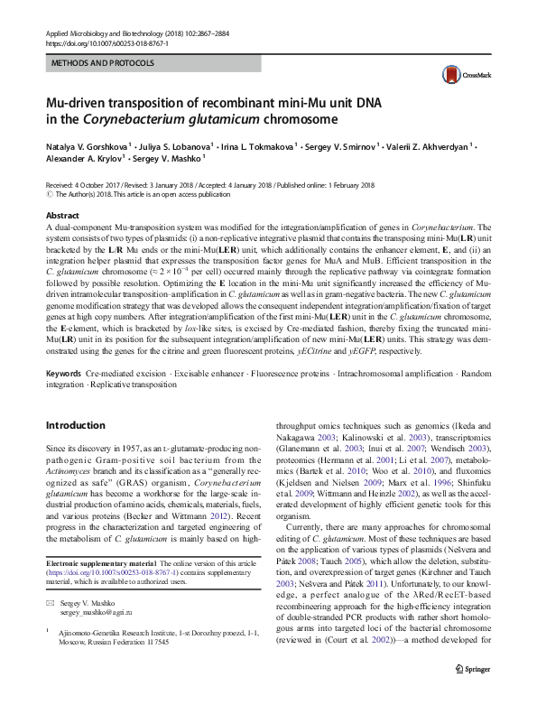 (PDF) Mu-driven transposition of recombinant mini-Mu unit DNA in the ...