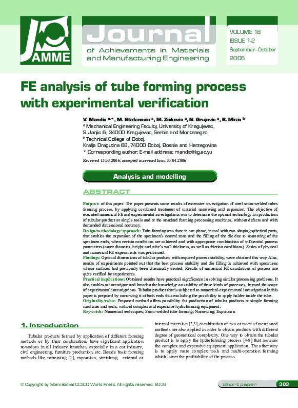(PDF) FE analysis of tube forming process with experimental verification