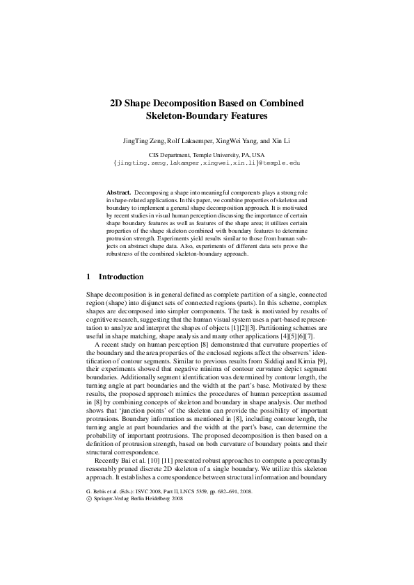 (PDF) 2D Shape Decomposition Based on Combined Skeleton-Boundary Features