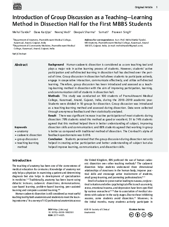 (PDF) Introduction of Group Discussion as a Teaching—Learning Method in ...
