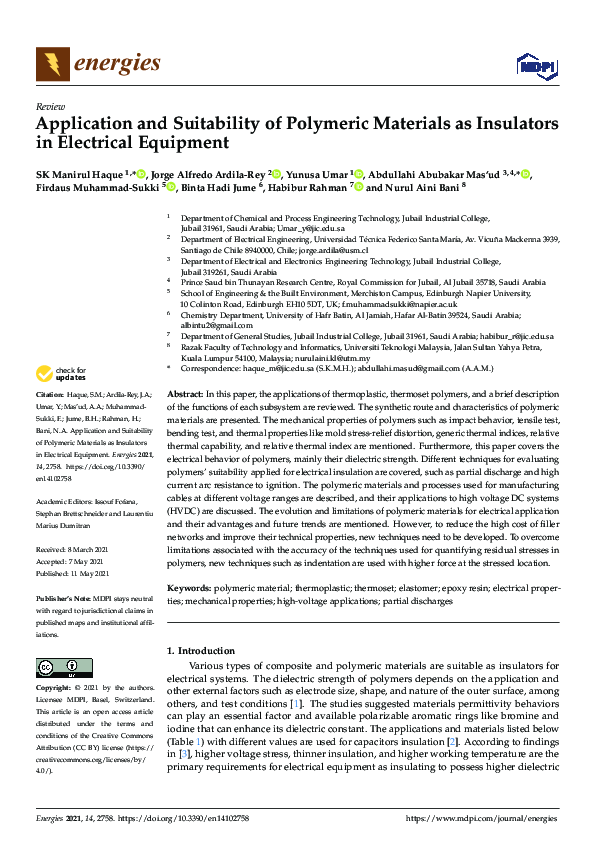 (PDF) Application and Suitability of Polymeric Materials as Insulators ...