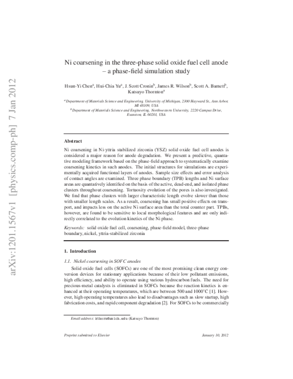 (PDF) Ni coarsening in the three-phase solid oxide fuel cell anode-a ...