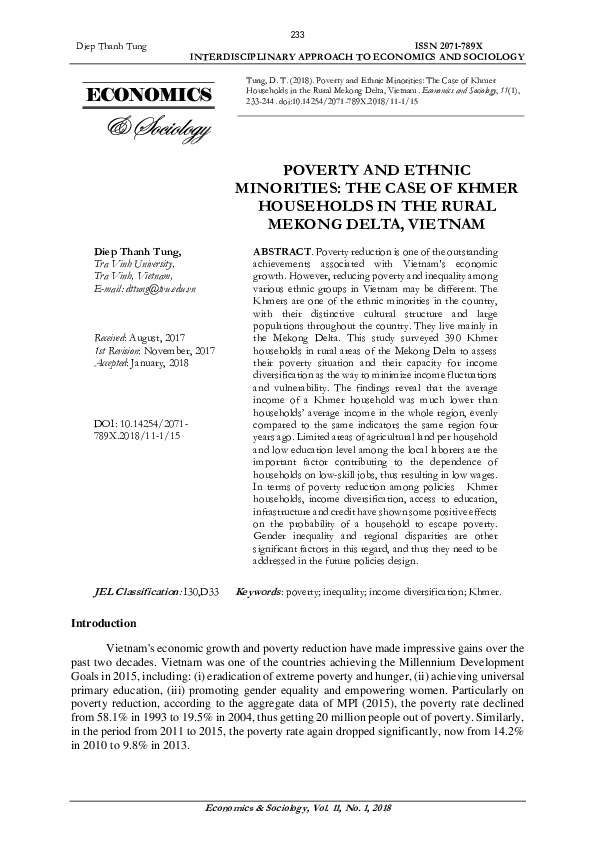 (PDF) Poverty and Ethnic Minorities: The Case of Khmer Households in ...