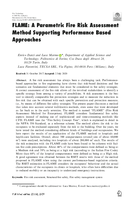 (PDF) FLAME: A Parametric Fire Risk Assessment Method Supporting ...
