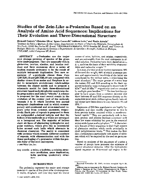 (PDF) Studies of the zein-like α-prolamins based on an analysis of ...