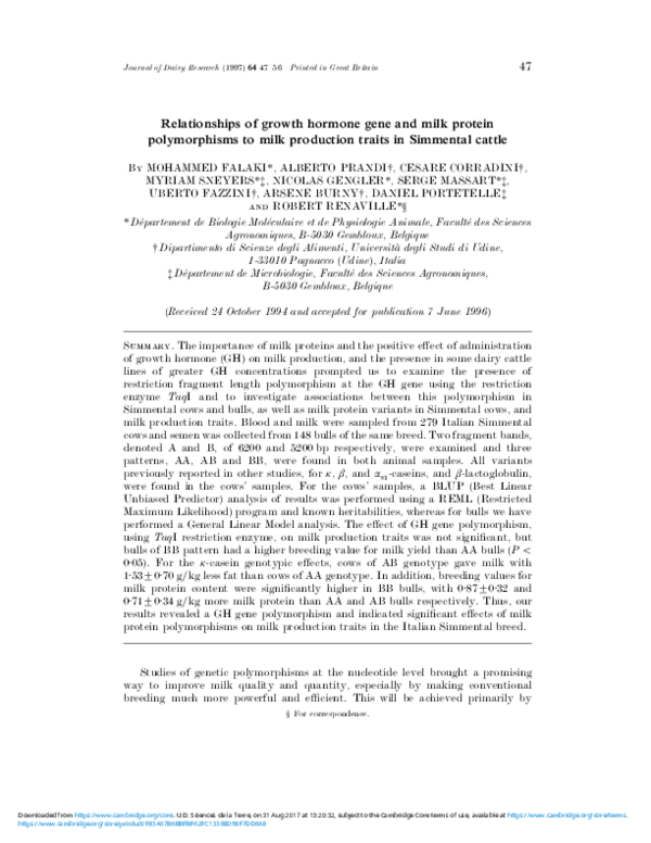 (PDF) Relationships of growth hormone gene and milk protein ...