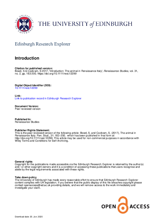 The animal in Renaissance Italy