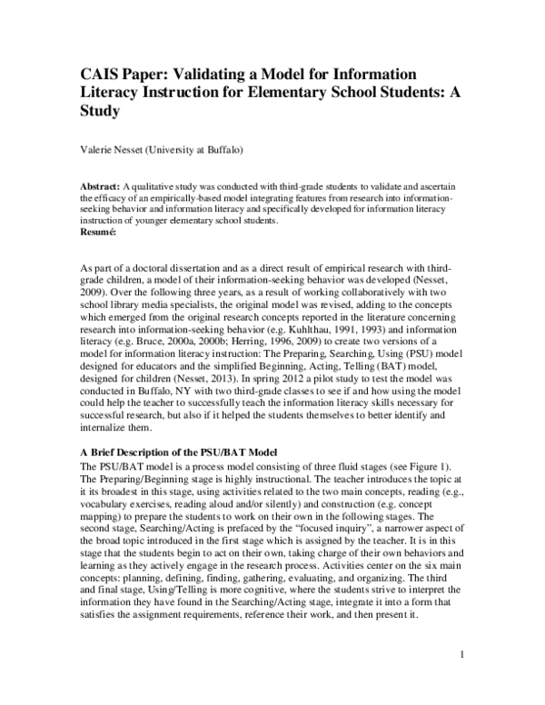 (PDF) Validating a Model for Information Literacy Instruction for ...