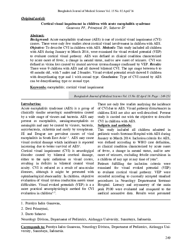 (PDF) Cortical visual impairment in children with acute encephalitis ...