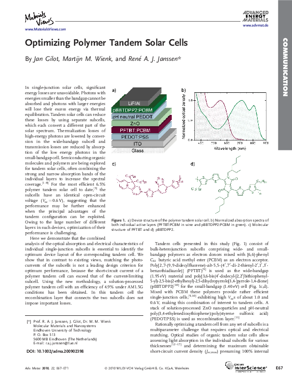(PDF) Optimizing Polymer Tandem Solar Cells