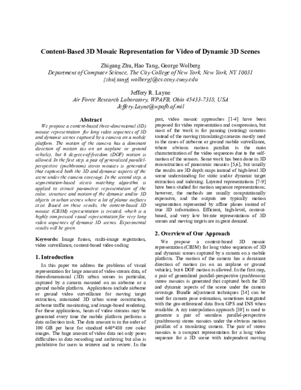 (PDF) Content-Based 3D Mosaic Representation for Video of Dynamic 3D Scenes