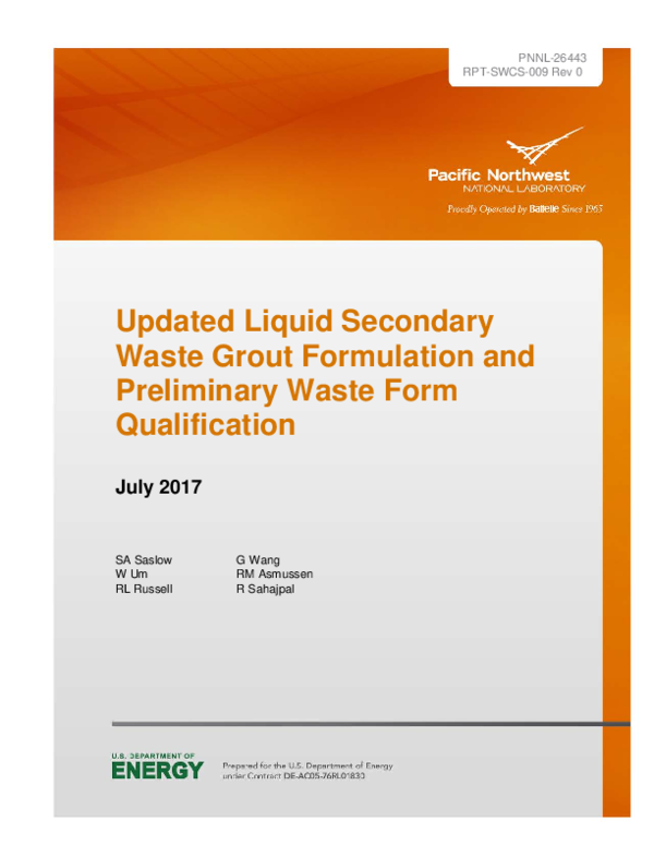 (PDF) Updated Liquid Secondary Waste Grout Formulation and Preliminary