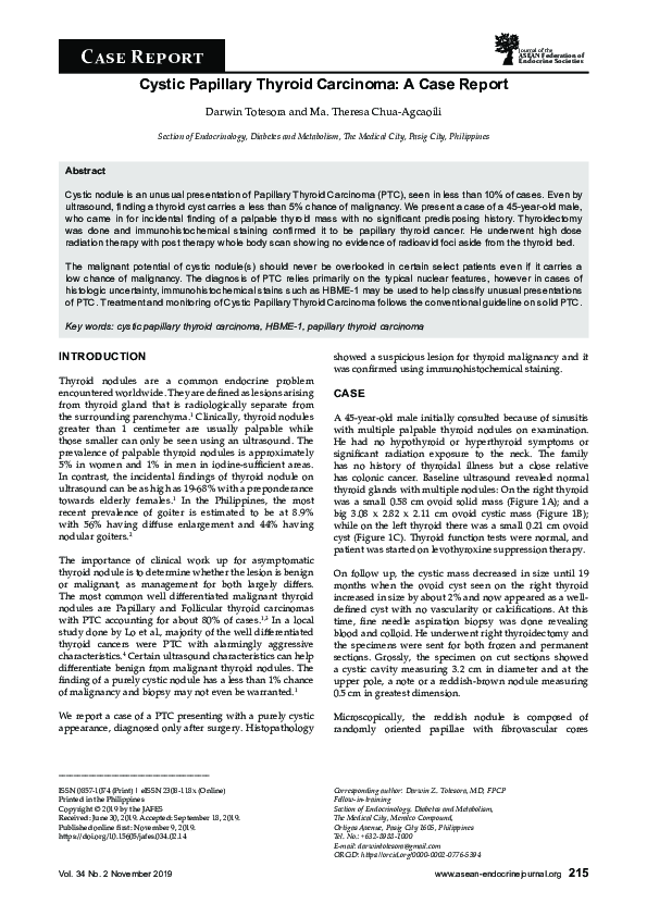 (PDF) Cystic Papillary Thyroid Carcinoma: A Case Report