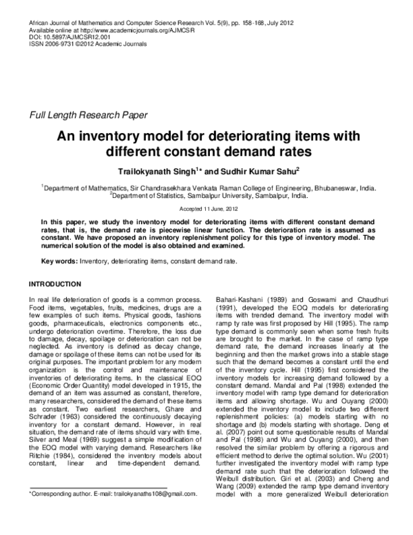 (PDF) An inventory model for deteriorating items with different ...