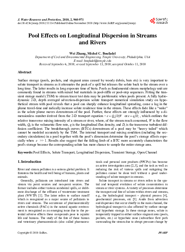 (PDF) Pool Effects on Longitudinal Dispersion in Streams and Rivers