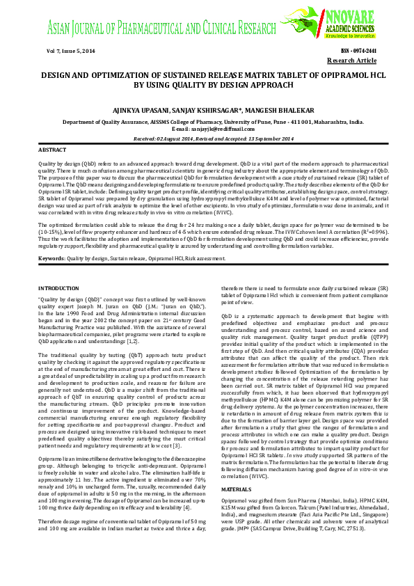 (PDF) Design and Optimization of Sustained Release Matrix Tablet of ...