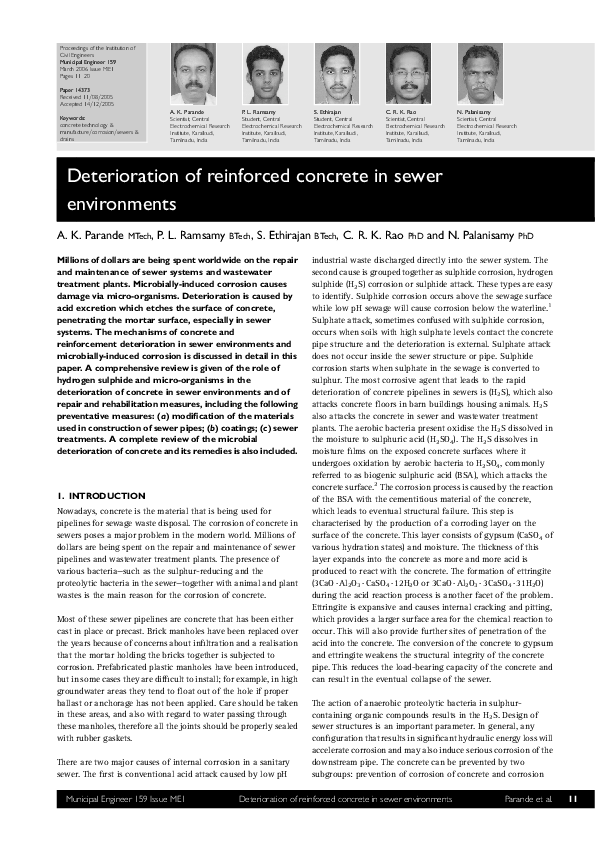 (PDF) Deterioration of reinforced concrete in sewer environments