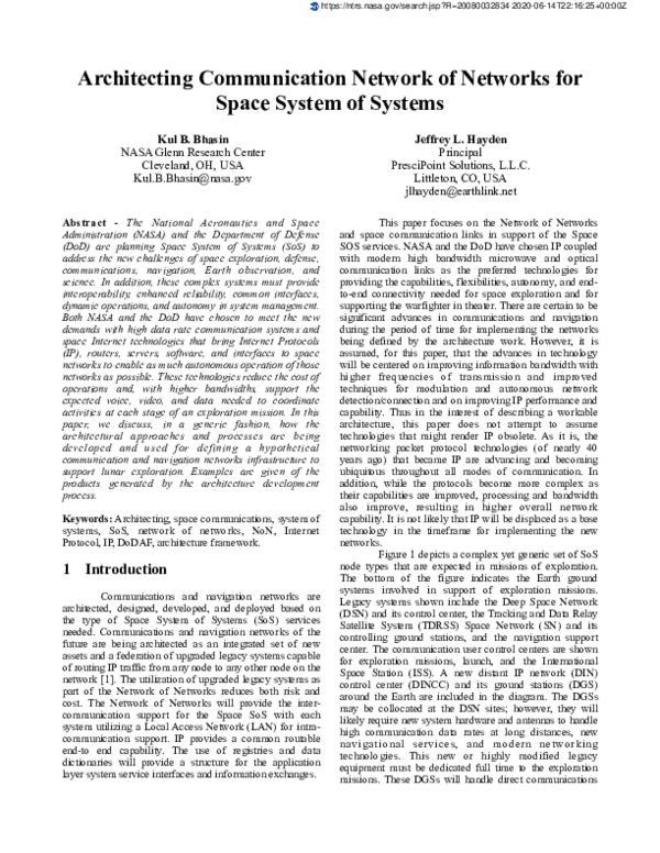 (PDF) Architecting communication network of networks for Space System ...