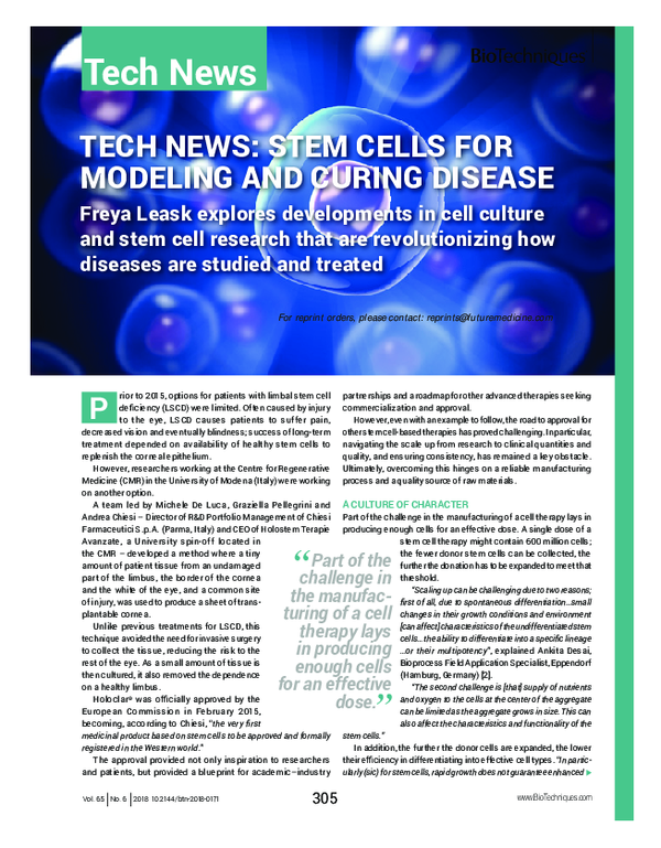 (PDF) Tech news: stem cells for modeling and curing disease