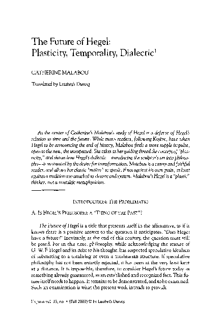 PDF) The Future of Hegel: Plasticity, Temporality, Dialectic