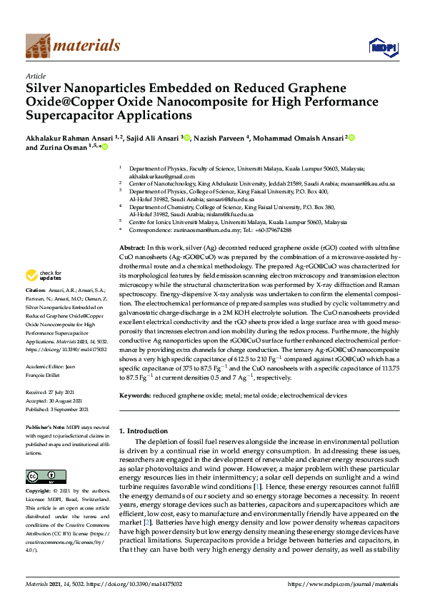 (PDF) Silver Nanoparticles Embedded on Reduced Graphene Oxide@Copper ...