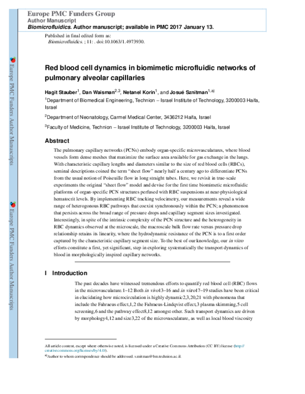 (PDF) Red blood cell dynamics in biomimetic microfluidic networks of ...