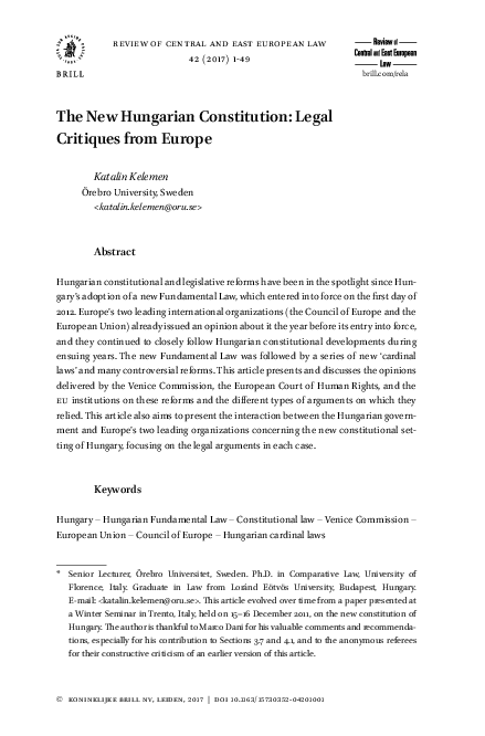 The New Hungarian Constitution: Legal Critiques from Europe