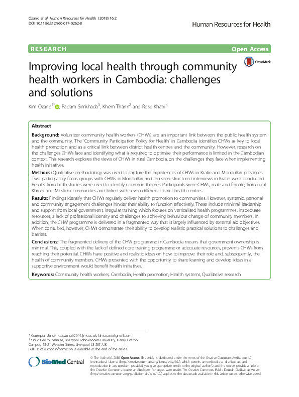 (PDF) Improving local health through community health workers in ...
