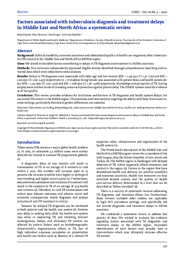 (PDF) Factors associated with tuberculosis diagnosis and treatment ...