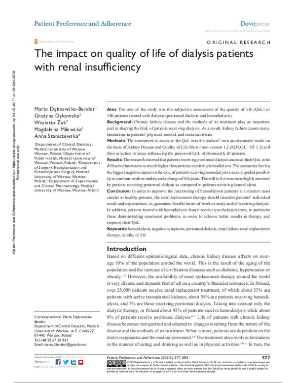(PDF) The impact on quality of life of dialysis patients with renal ...