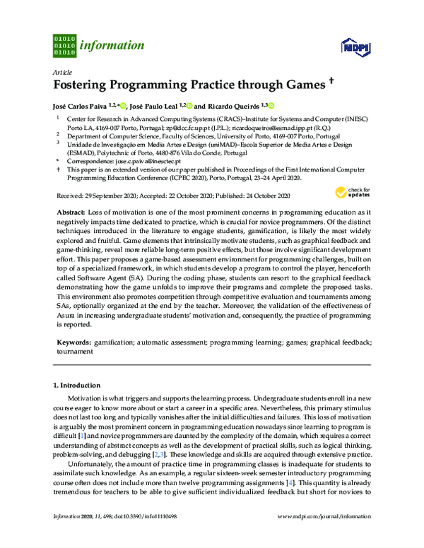 (PDF) Fostering Programming Practice through Games